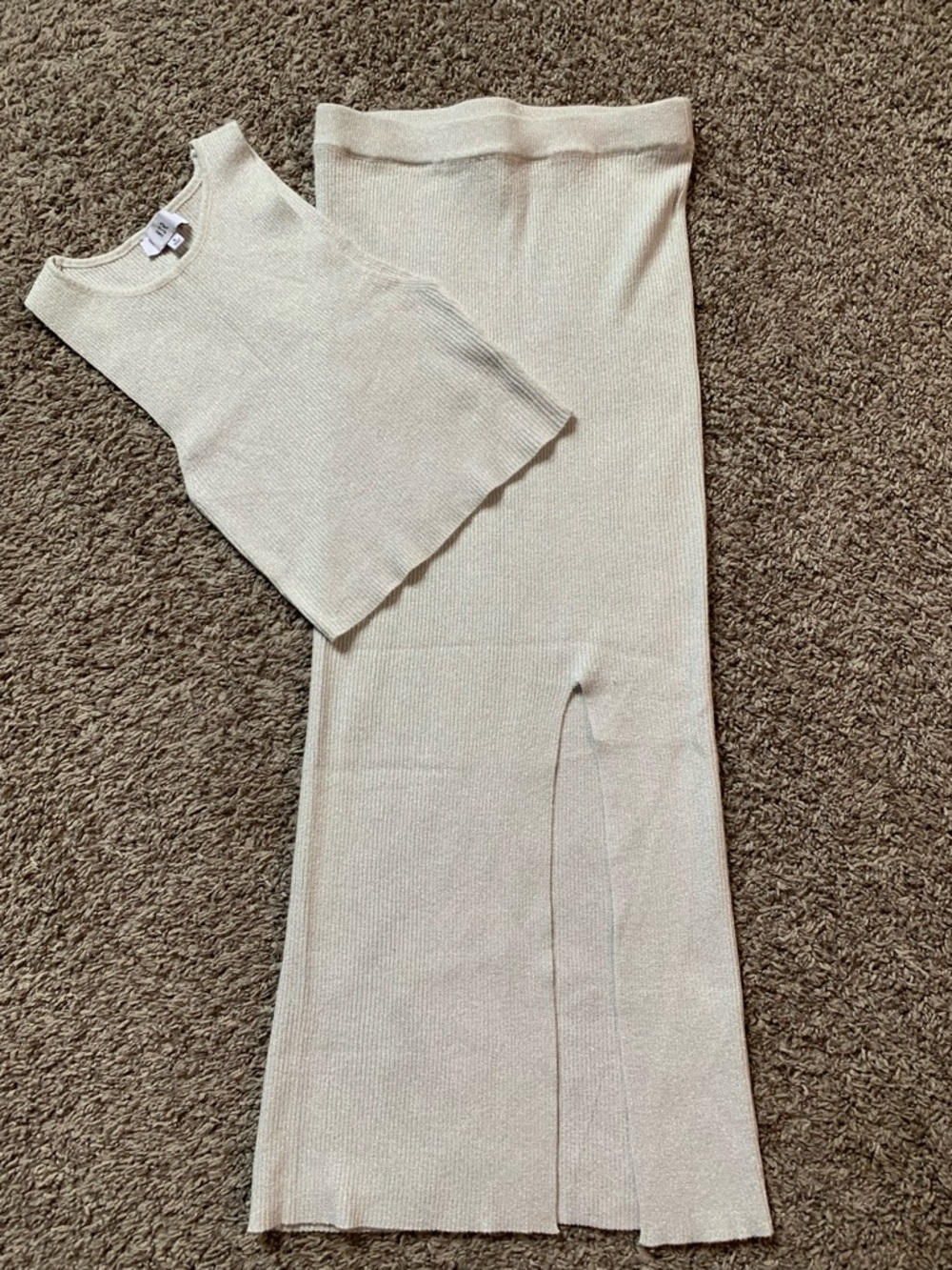 NSR Ribbed Silver Two Piece Skirt Set